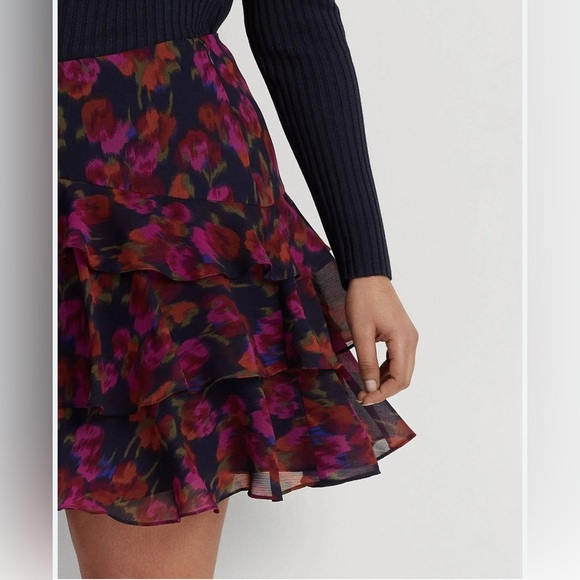 LAUREN RALPH LAUREN Plus Size 18 Floral Crinkle Georgette Tiered Skirt - Picture 15 of 16